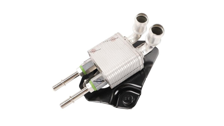 An ACDelco fuel cooler component on a black mounting bracket.