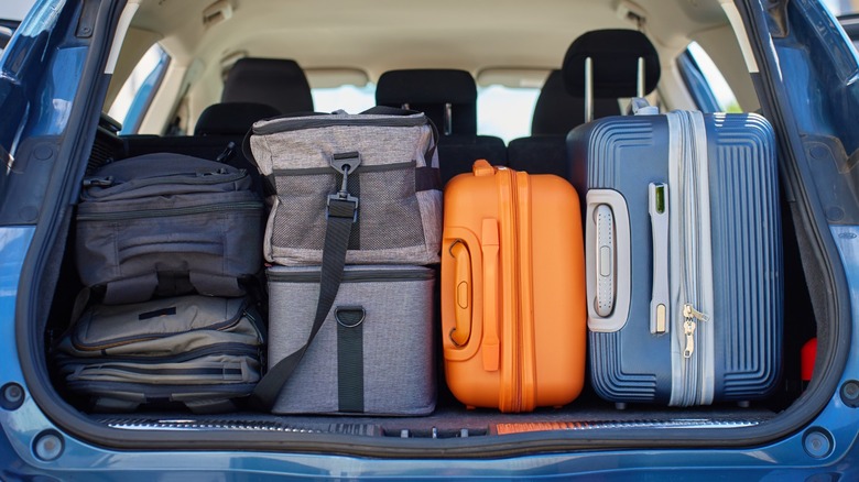 bags stored in the back of an SUV