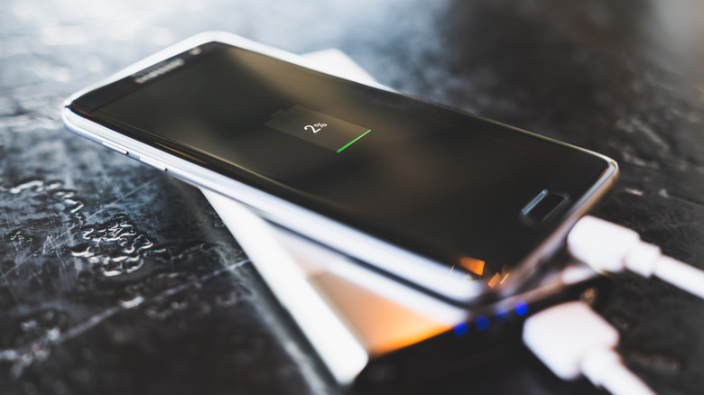 An Android phone charging after its battery has died 