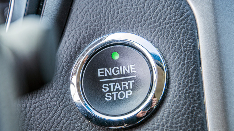 The ignition button on a car