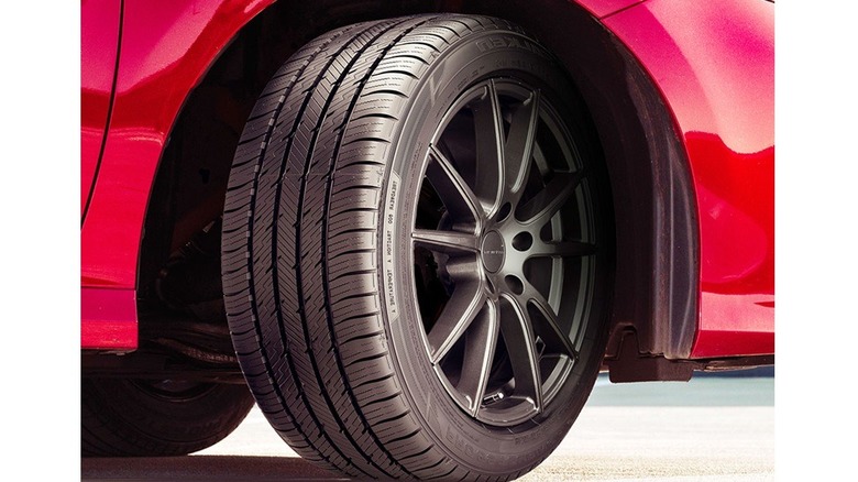 Falken tire on red car