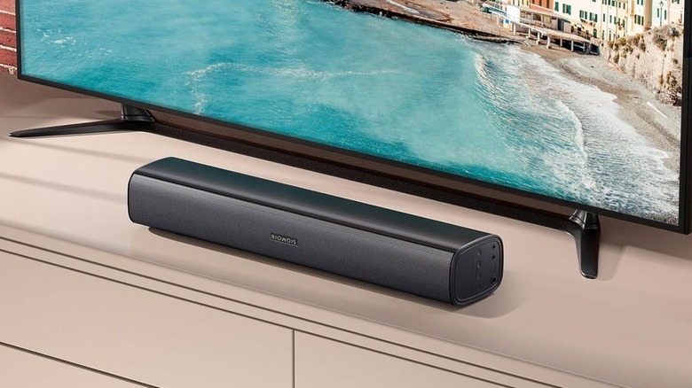 Sound bar below television