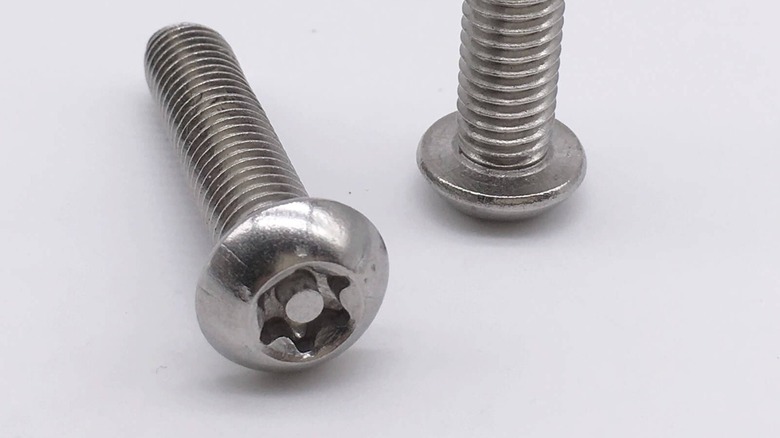Close up of security pin screws