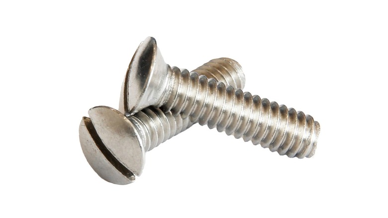 Close up of raised countersunk screws