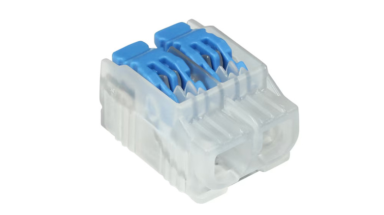 A lever-style wire connector that connects two wires