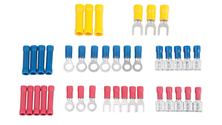 A selection of terminal connectors in varying colors