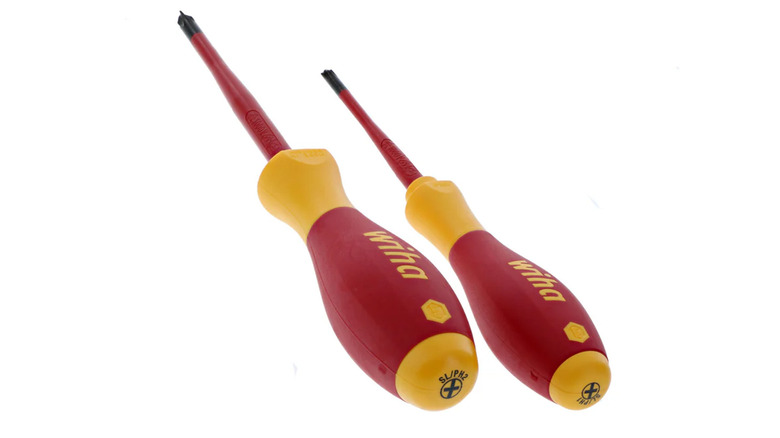 Two insulated screwdrivers meant for electrical work
