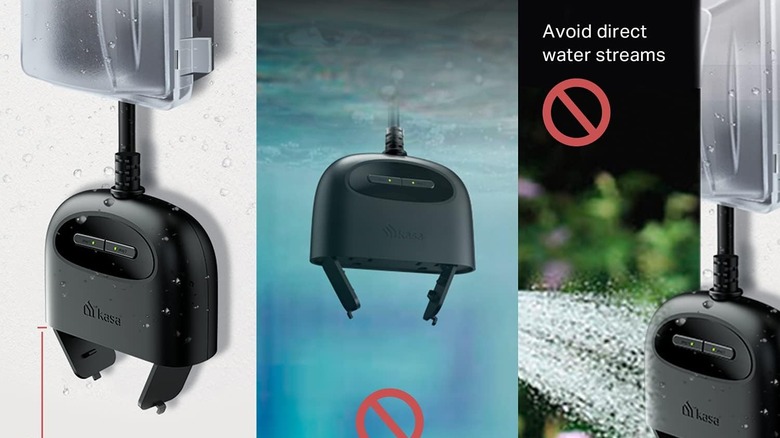 A kasa smart plug withstanding rain and being pushed underwater.