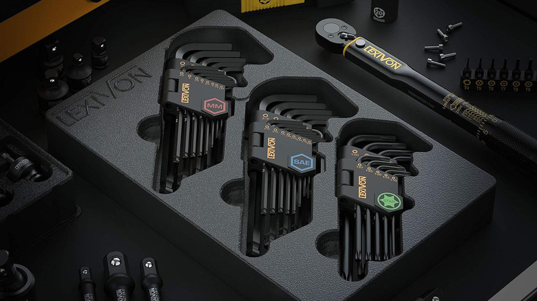 A set of hex wrenches in a stylish black carrying case