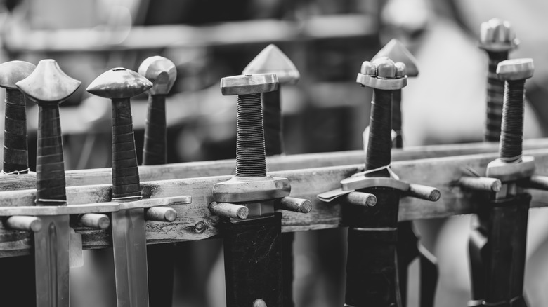 Swords hanging on a rack