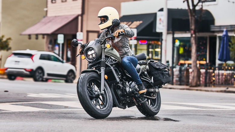 Honda Rebel 300 with a rider in the city