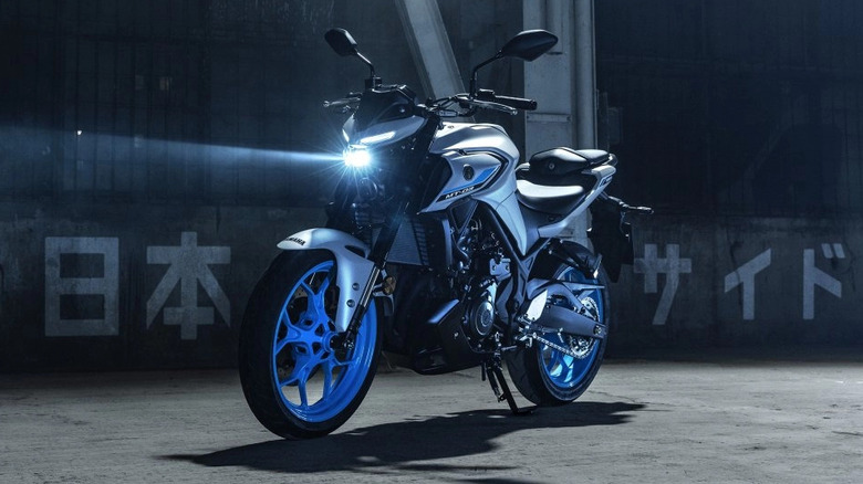 Yamaha MT-03 parked on its side stand