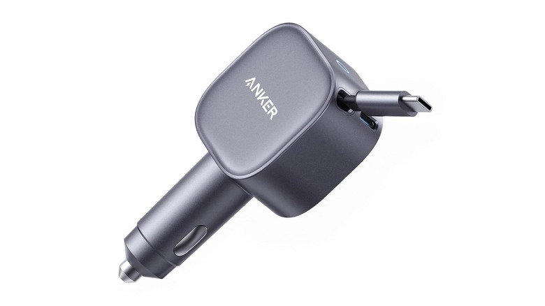 Black-grey Anker-branded gadget with USB-C plug