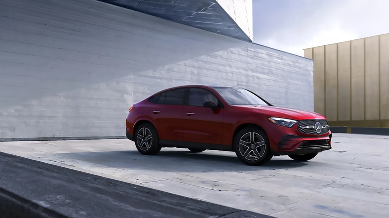 A red Mercedes-Benz GLC Coupe parked
