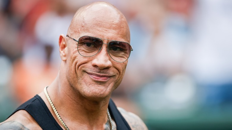 Closeup of Dwayne Johnson in a tank-top