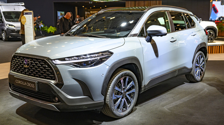 2025 Toyota Corolla Cross on display in blue