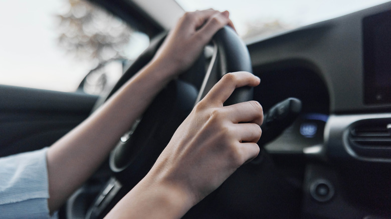 Driver with their hands on the steering wheel