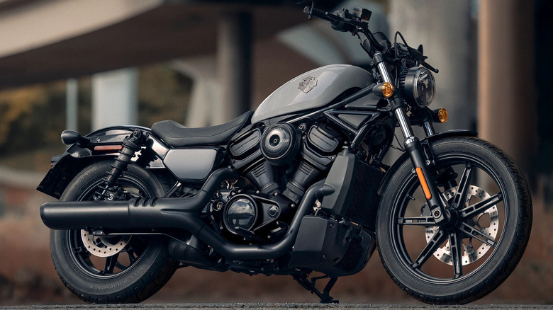 Base-trim Harley-Davidson Nightster parked under an overpass