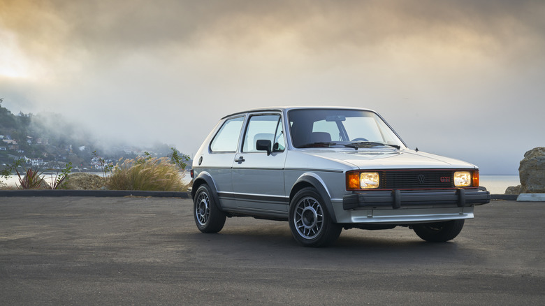 Front 3/4 shot of a 1983 Volkswagen Rabbit GTI.