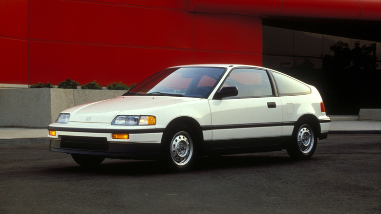 Front 3/4 shot of a white 1988 Honda CR-X HF.