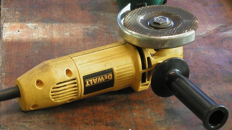 Angle Grinder resting on a wooden surface