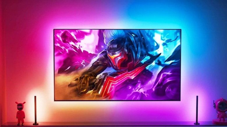 A TV with RGB LED lighting around it