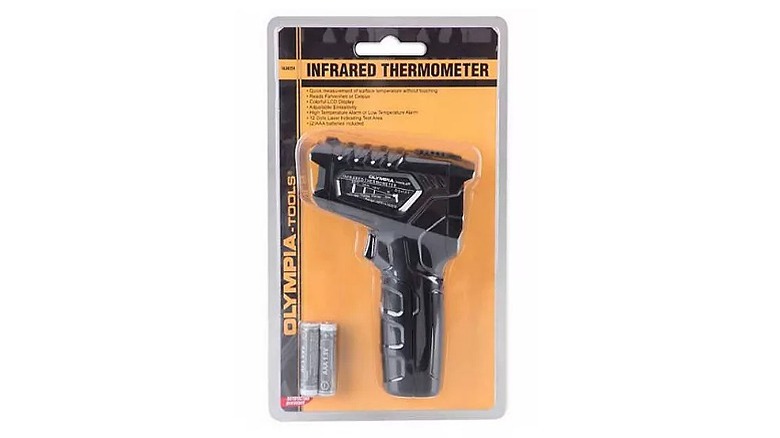 A packed kit of infrared thermometer against a white background.