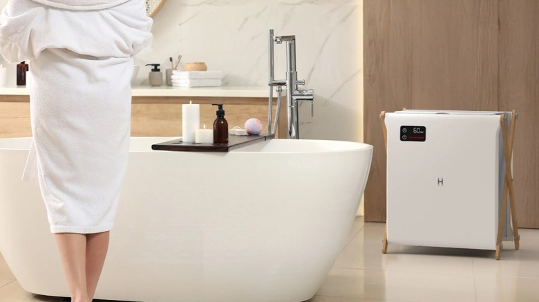 Towel warmer in bathroom