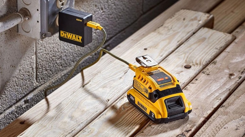 DeWalt Wall Charging Kit set up on lumber
