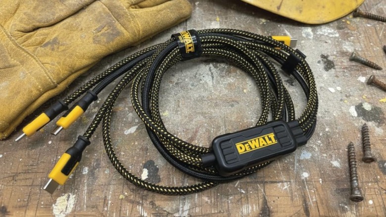 DeWalt USB-C to USB-C Splitter on wood work table