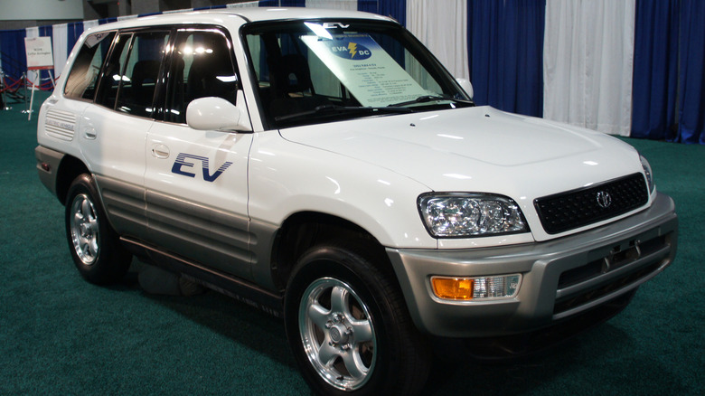 Toyota RAV4 EV at an auto show