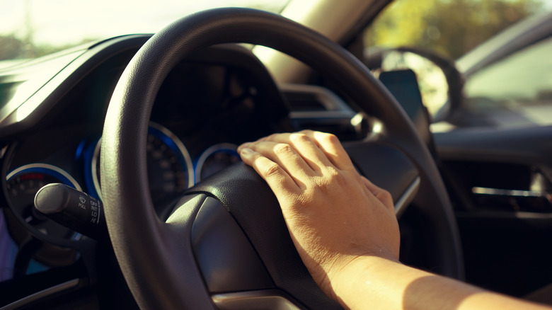 A person blowing the horn in an unidentified vehicle