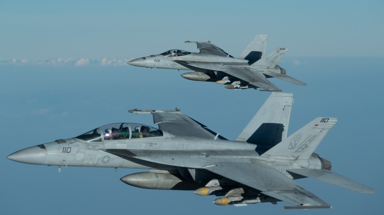 two FA-18 Super Hornets in flight