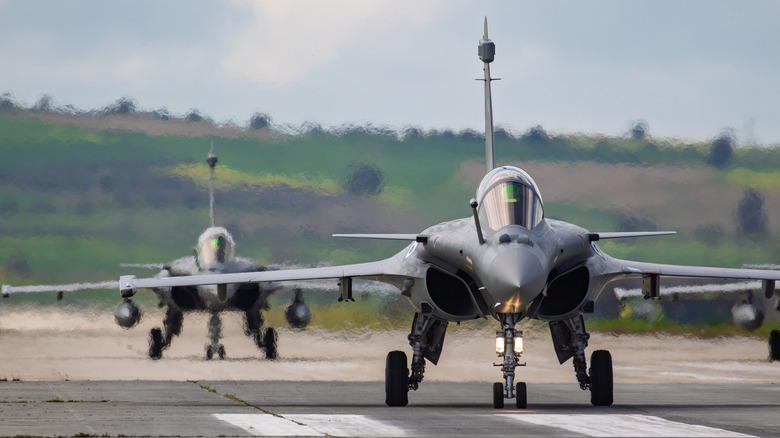 Greek Rafales taxiing on runway