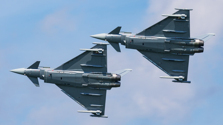 two Eurofighter Typhoons in flight