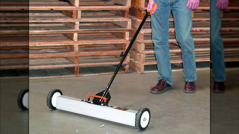 picking up bolts with magnetic sweeper