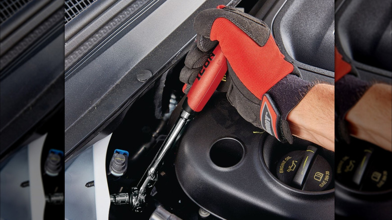 Using an Icon swivel-head ratchet in a car.