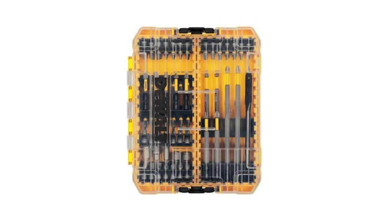 The DeWalt MaxFit Ultra Screwdriving bit set, yellow box with transparent cover