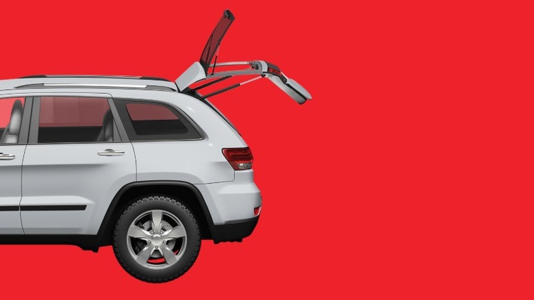 StrongArm lift support installed on the trunk doors of a SUV.