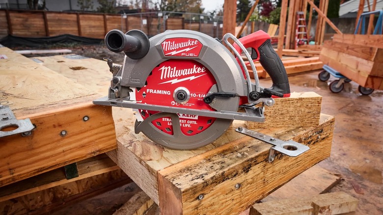 rear handle circular saw on a jobsite