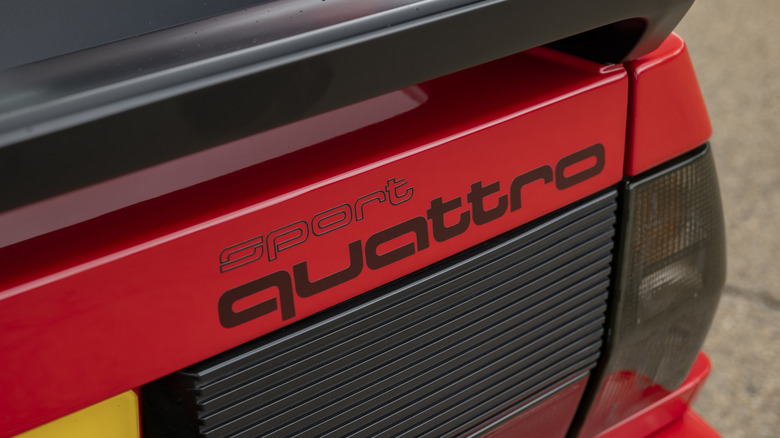 Audi Sport Quattro badging under the homologation car's spoiler