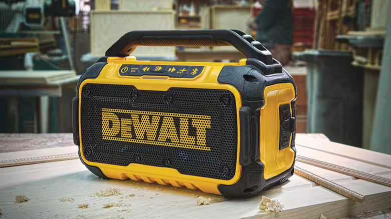 DeWalt Bluetooth speaker on a worktop