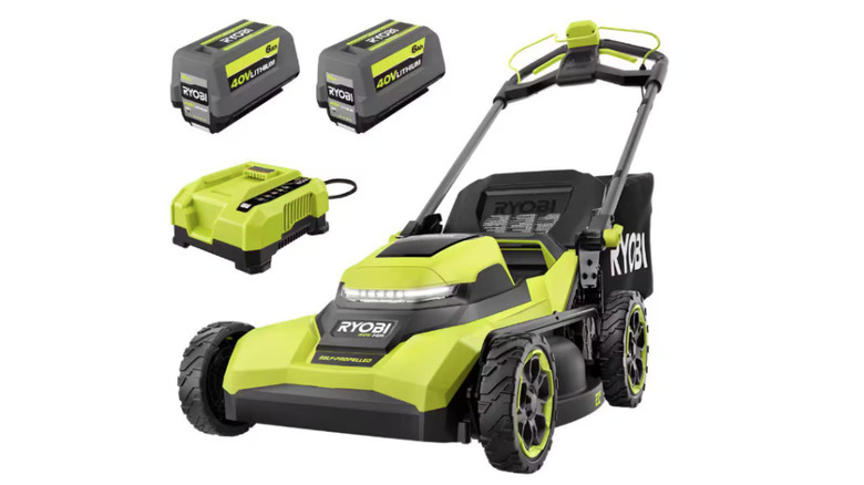 40V HP Brushless 21-inch Self-Propelled Lawn Mower on display