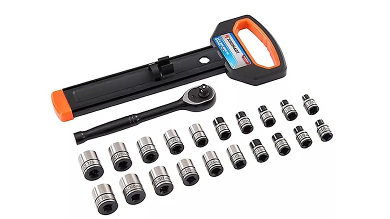 Drive socket, and various sockets with a handle-case.