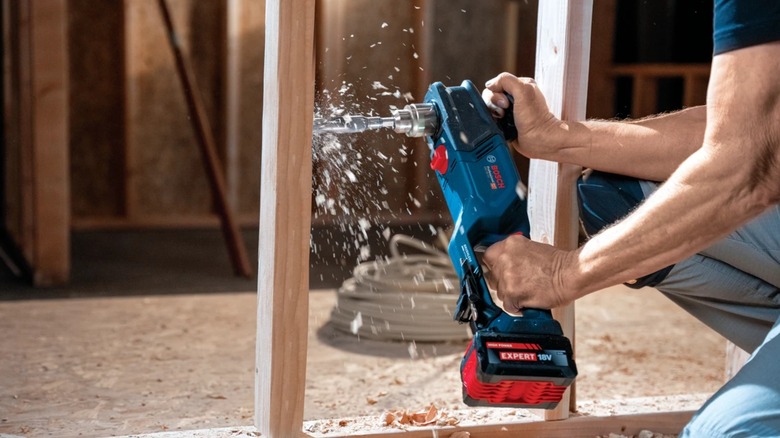 cutting into stud with right angle drill