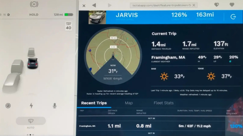 A view of the TezLap app being displayed on the Tesla vehicle's touchscreen