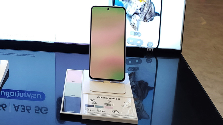 A Samsung Galaxy A56 on display at an event