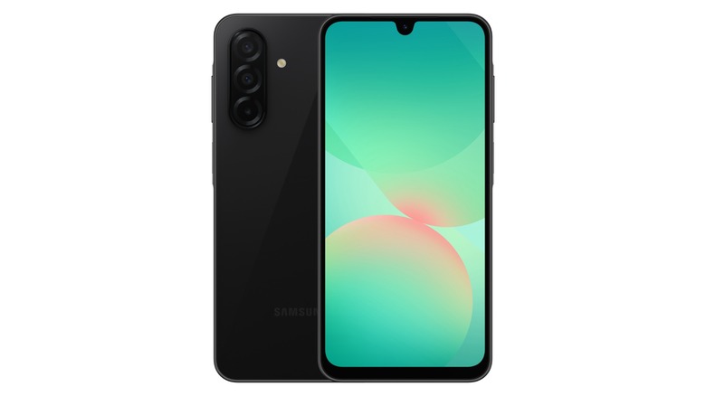 A Samsung Galaxy A26 with its front and back on display