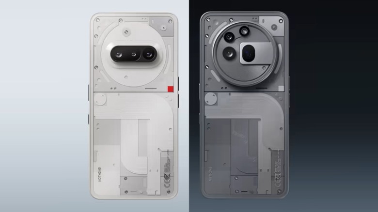 A Nothing Phone 3a and 3a Pro on display next to each other