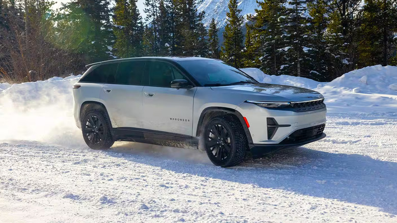 A Jeep Wagoneer S on a snowy road